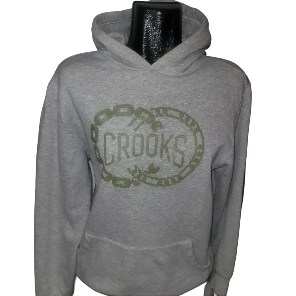 Crooks & Castles Classic Grey Heathered Pullover Logo Front Hoodie Size M